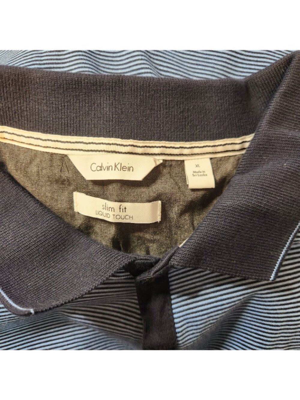 Calvin Klein Blue Striped Slim Fit Short Slv Collar Cotton Polo Shirt XL XLARGE - Picture 6 of 6
